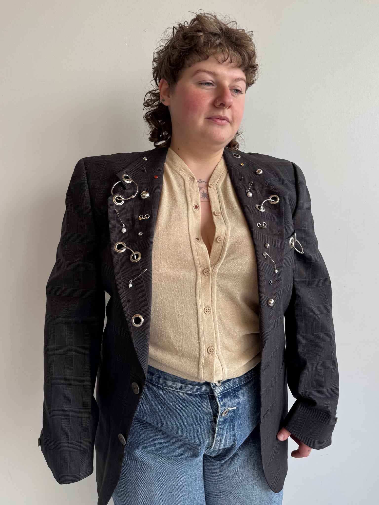 Shop Journal - Grey Pierced Blazer (L)