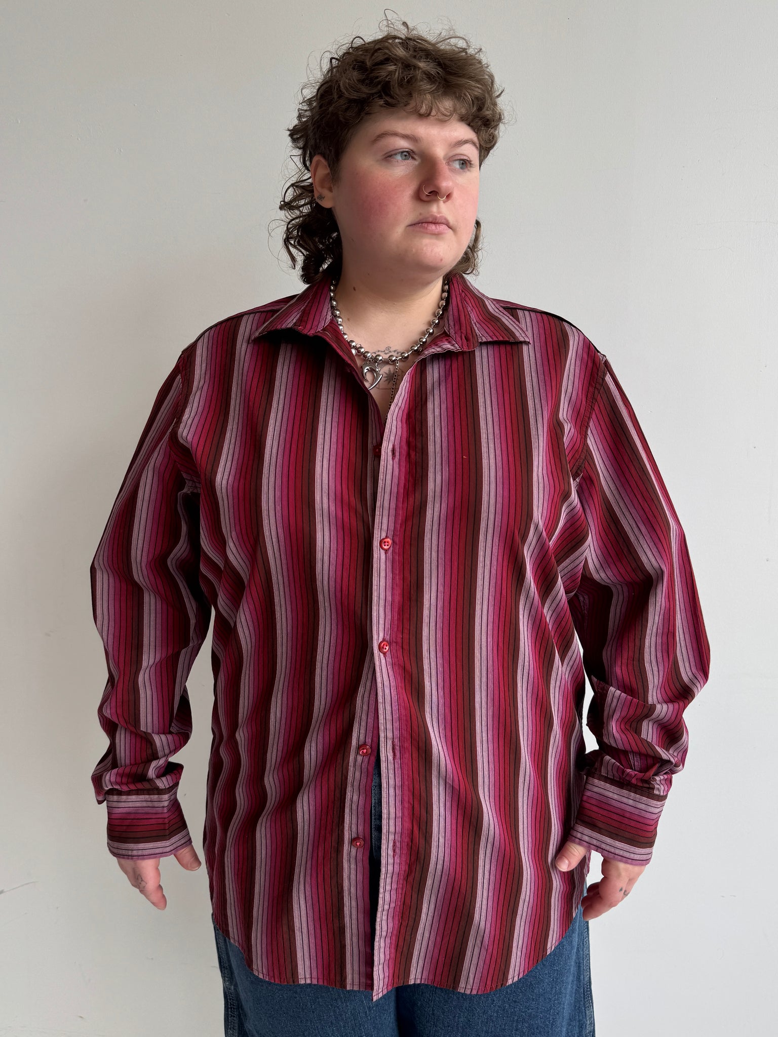 Vintage - Pink Cotton Striped Shirt (XL/1X)