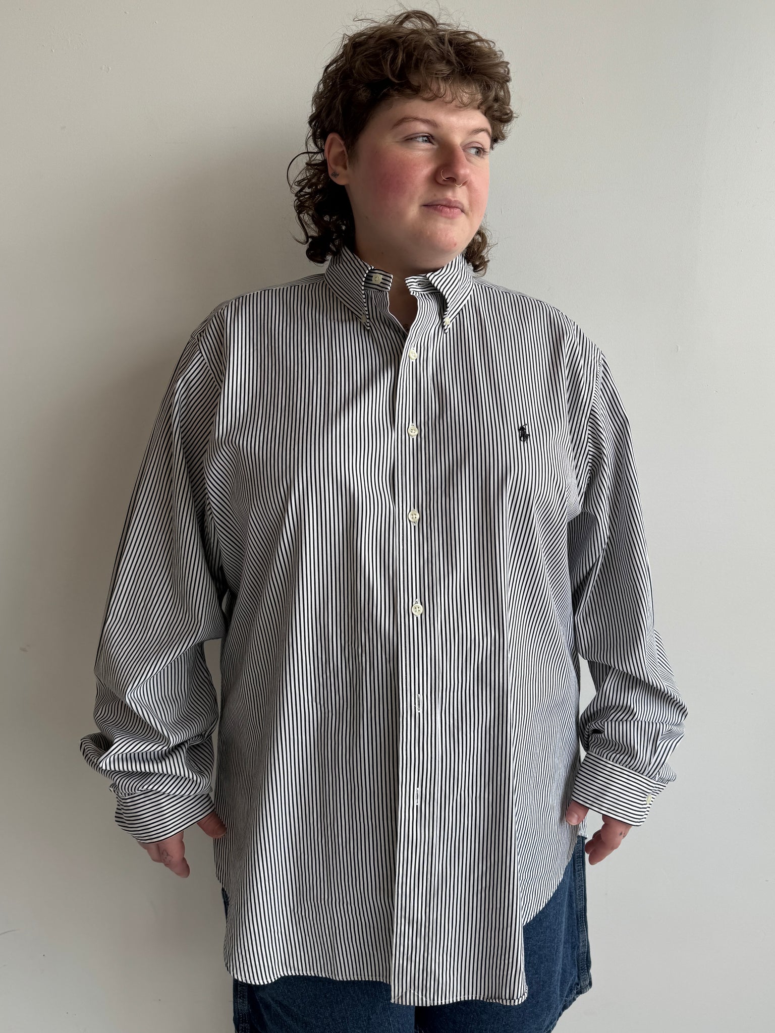 Vintage - Black & White Striped Ralph Lauren Shirt (1X)