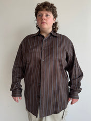 Vintage - Brown & Blue Striped Cotton Shirt (XL/1X)