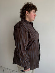 Vintage - Brown & Blue Striped Cotton Shirt (XL/1X)