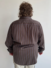 Vintage - Brown & Blue Striped Cotton Shirt (XL/1X)