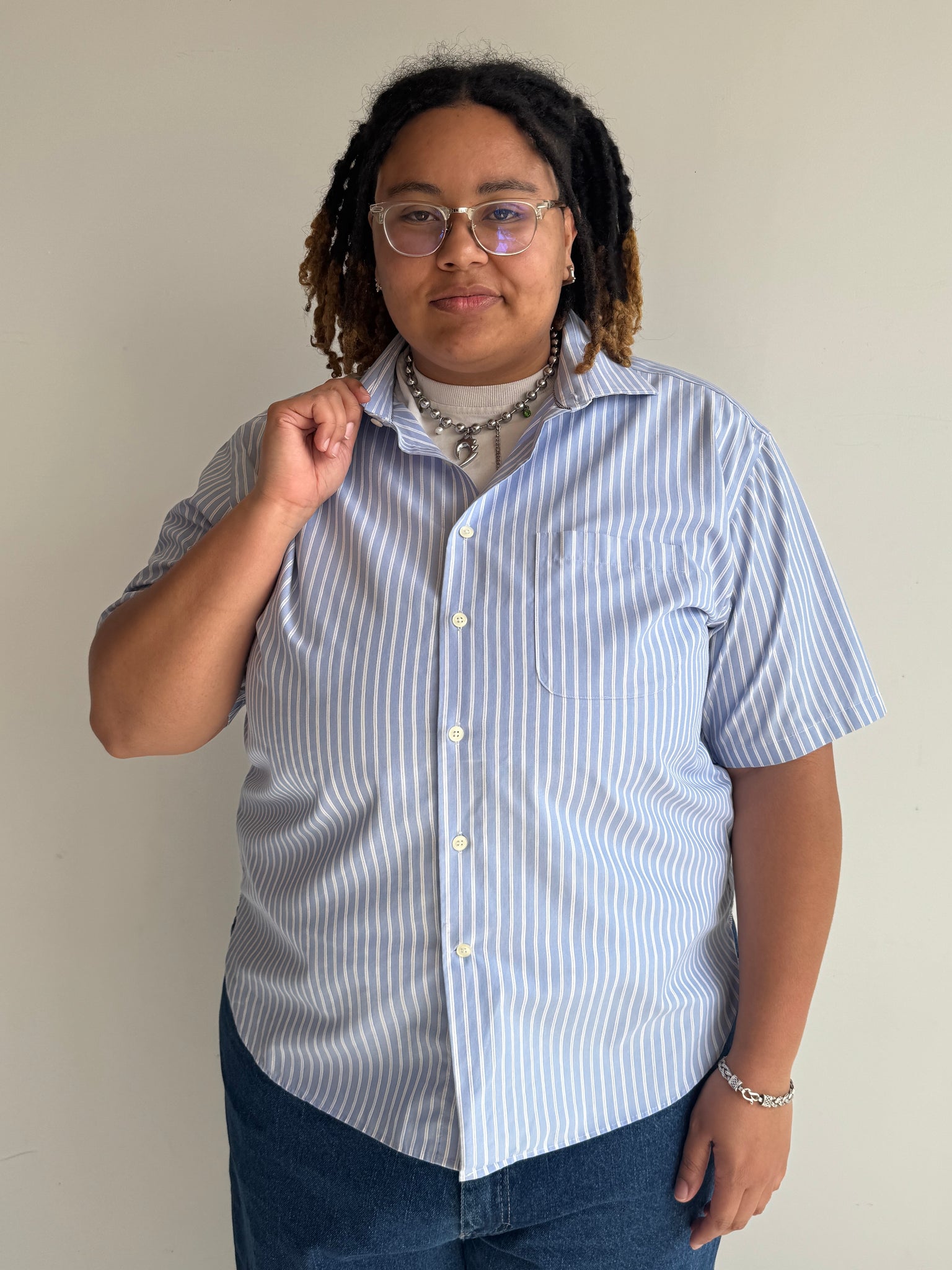 Vintage - Stripe Cotton Short Sleeve Shirt (2X)