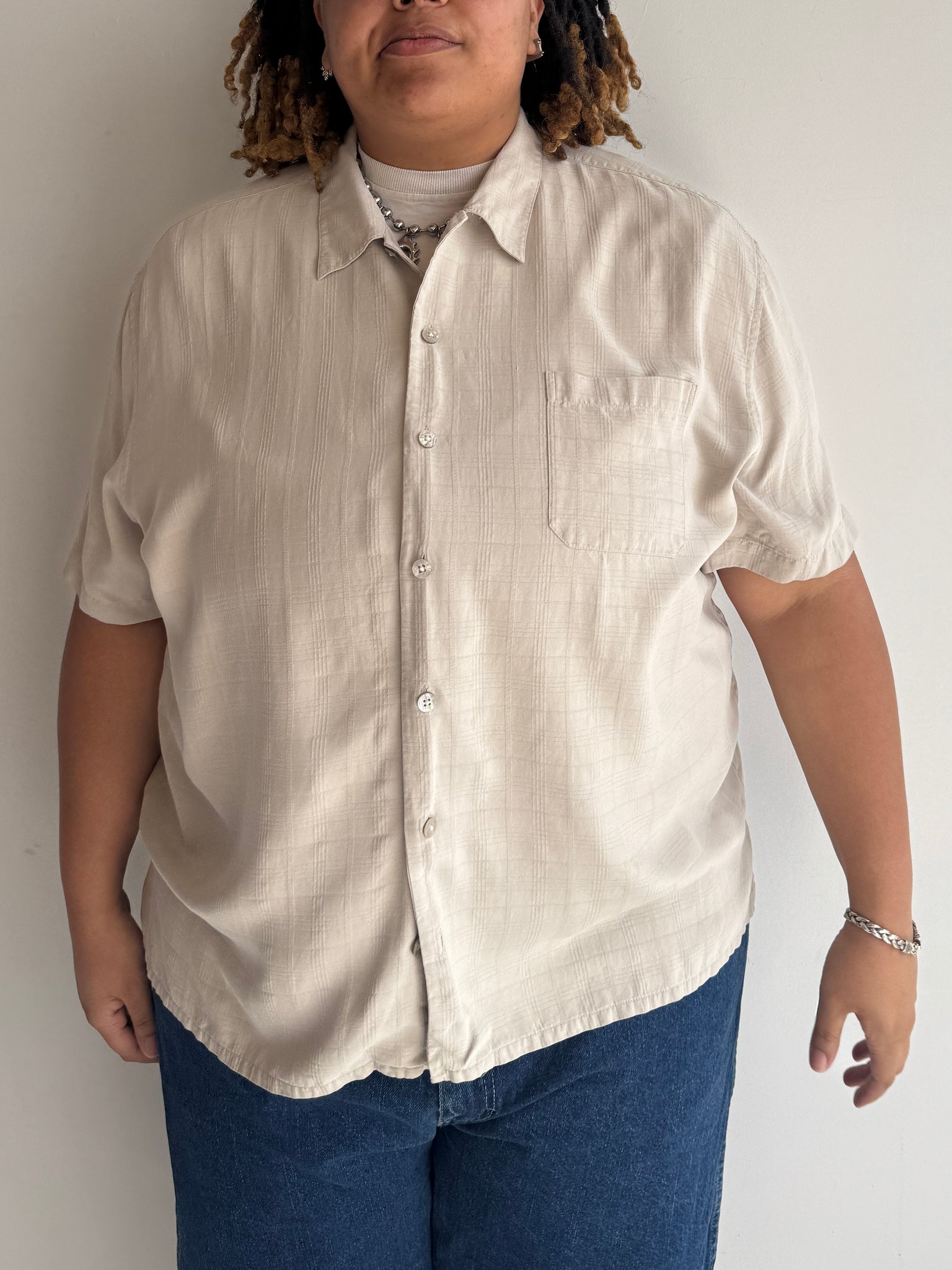 Vintage - Silk Tan Button Down (2X/3X)
