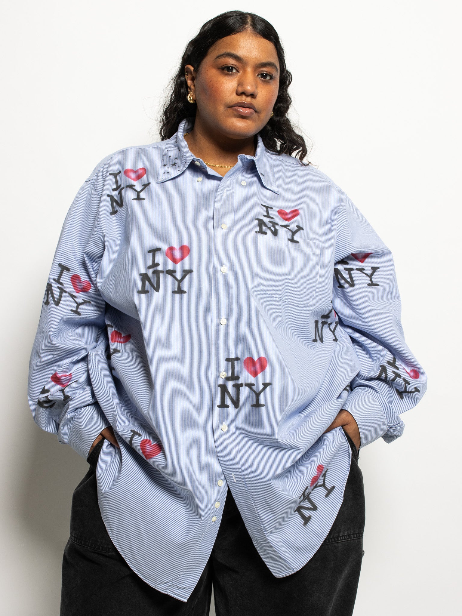 Femlord x BRZ - "I Love NY" Pinstripe Button Up (4X)