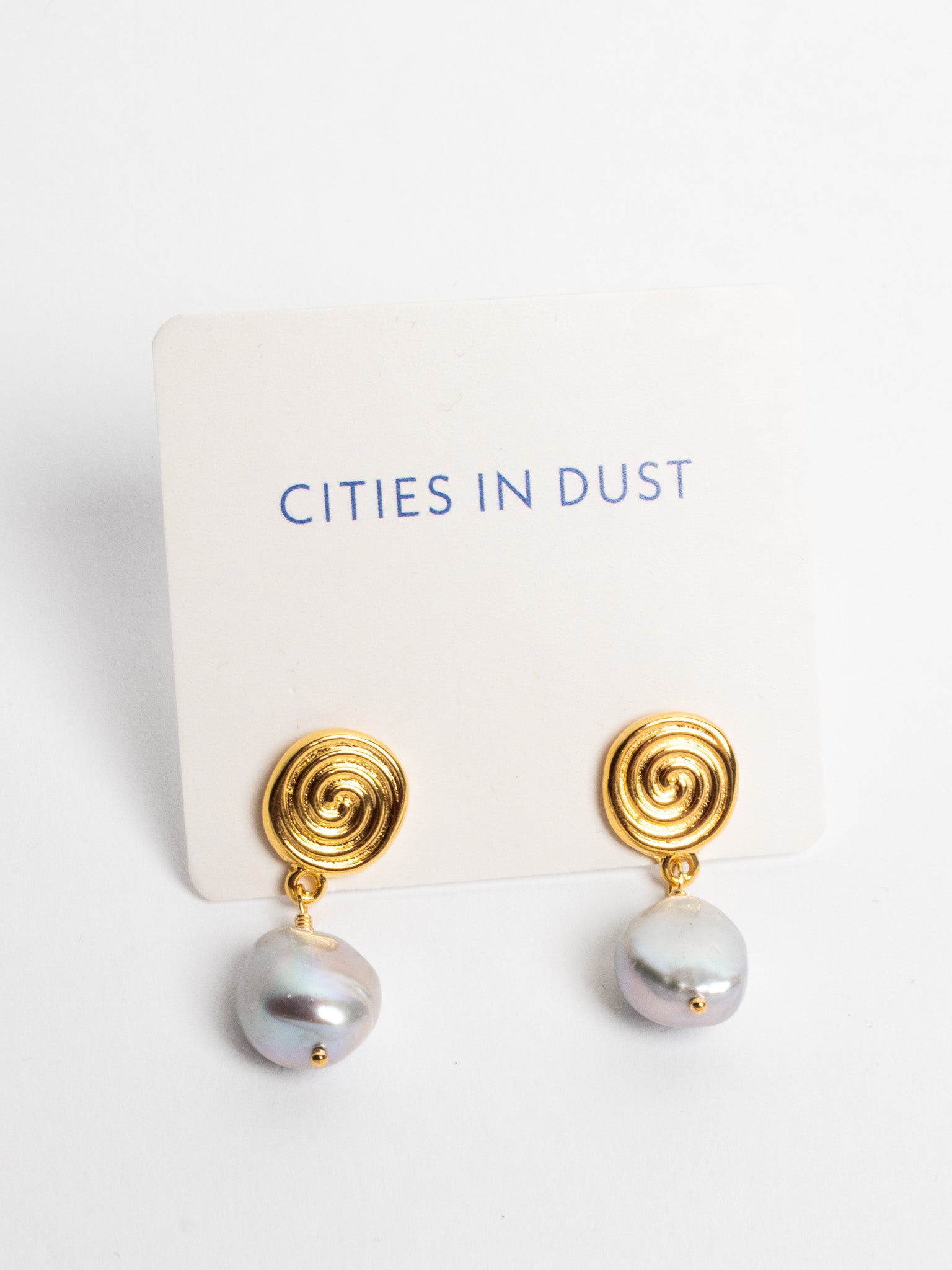 Cities in Dust - Gold Spiral Pearl Earrings