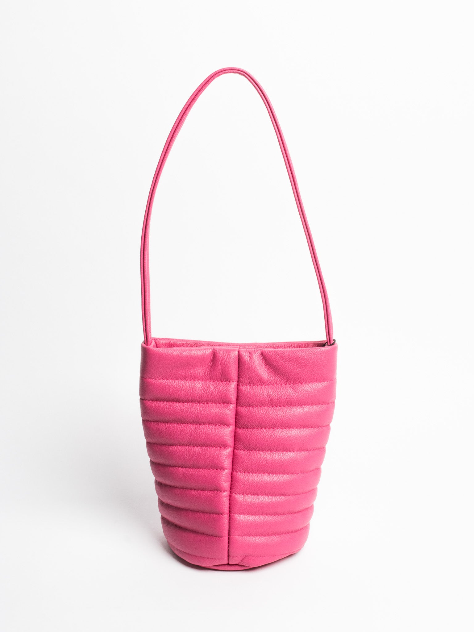 Danielle Bernard - Magenta Leather Puffer Bucket Bag