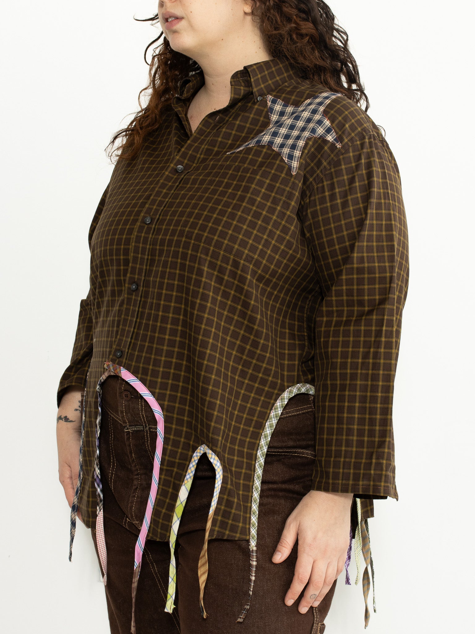 Tiberi - Brown Plaid Reworked Star Shirt (1X)