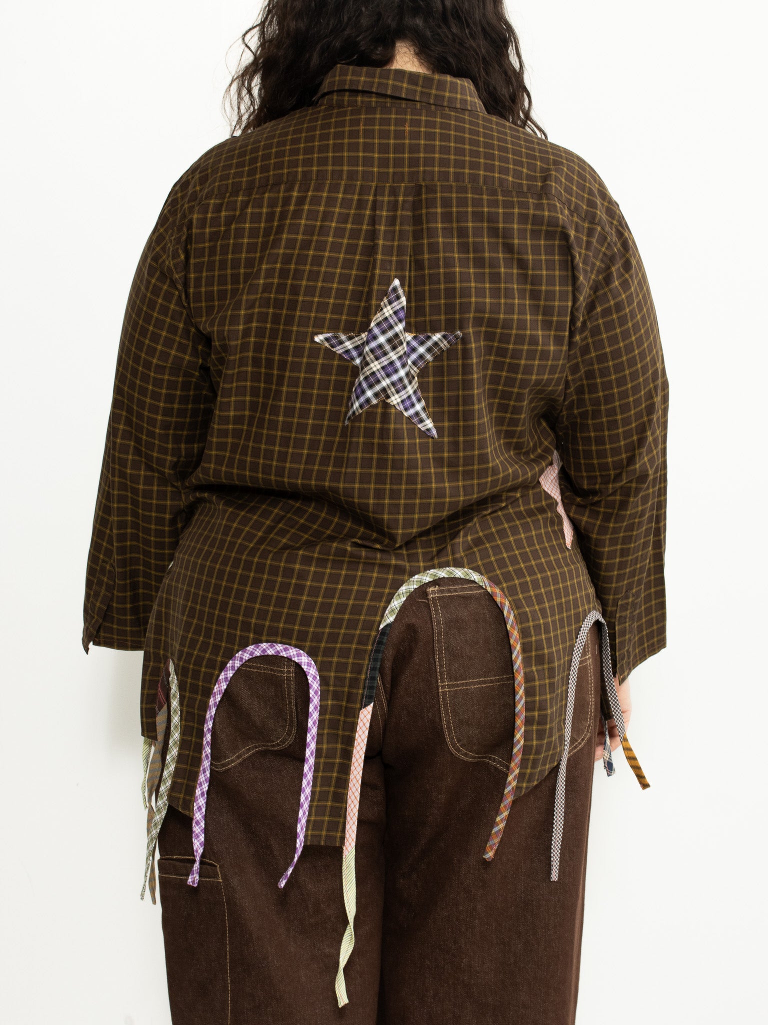 Tiberi - Brown Plaid Reworked Star Shirt (1X)