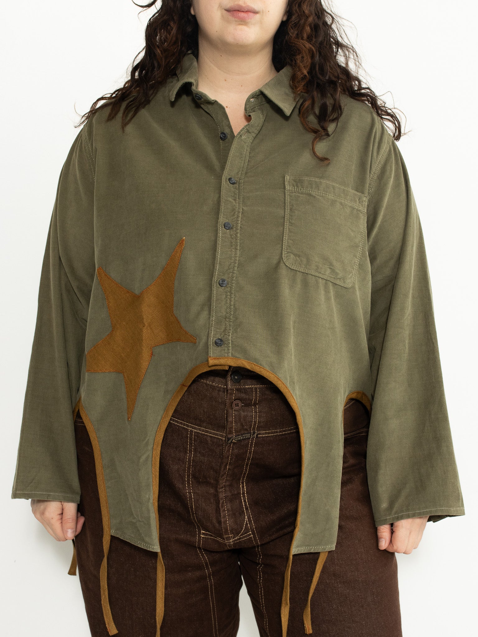 Tiberi - Green Corduroy Reworked Star Shirt (2X/3X)
