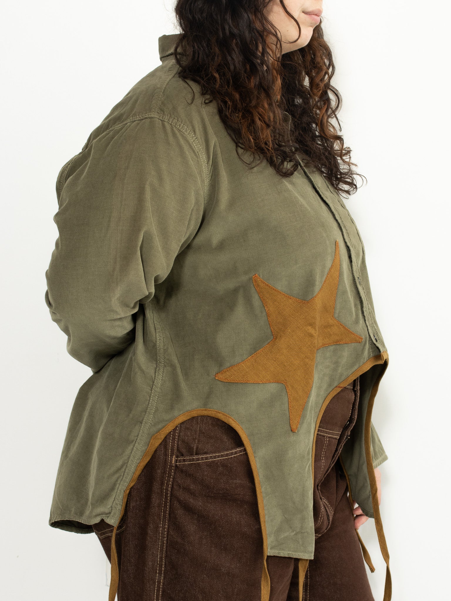 Tiberi - Green Corduroy Reworked Star Shirt (2X/3X)