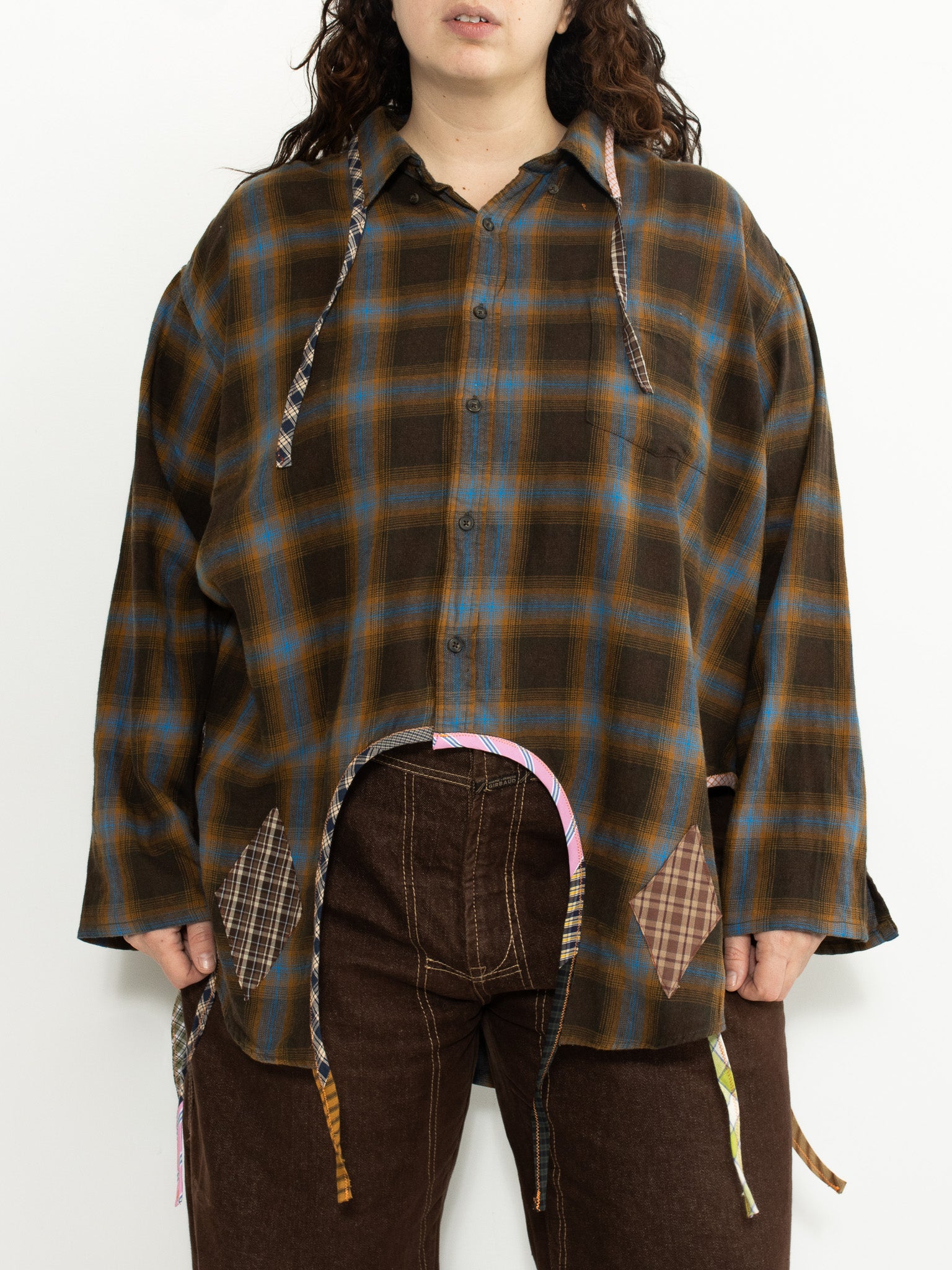 Tiberi - Brown and Blue Plaid Reworked Star Shirt (2X/3X)