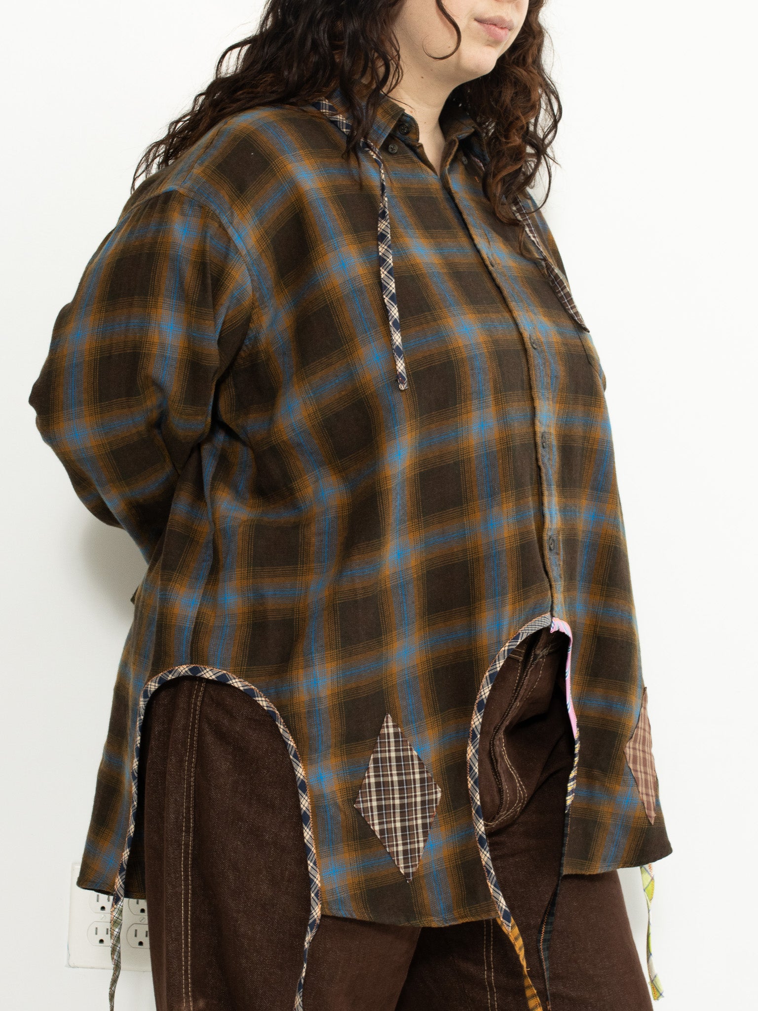 Tiberi - Brown and Blue Plaid Reworked Star Shirt (2X/3X)