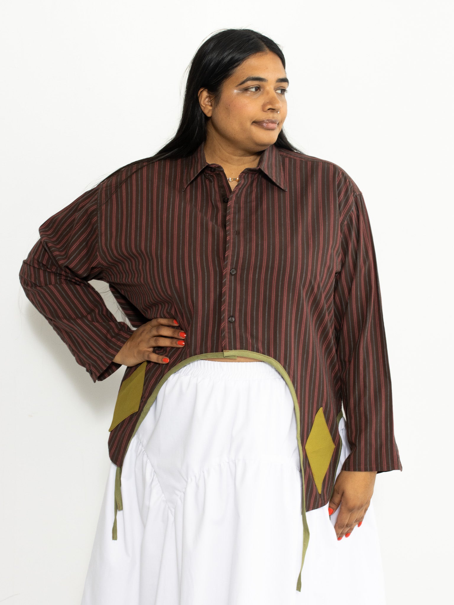 Tiberi - Brown Striped Reworked Star Shirt (1X)