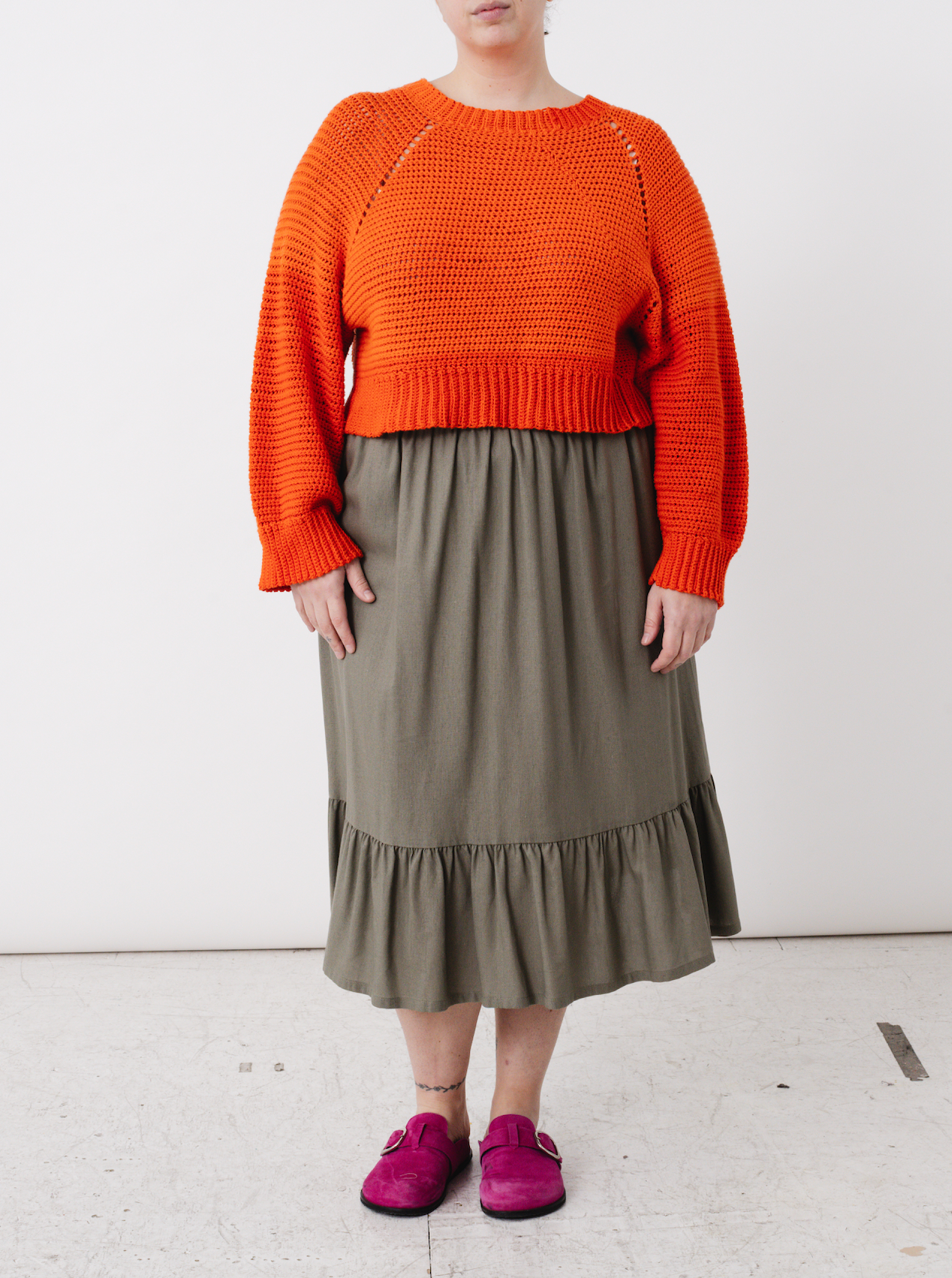 NLT - Khaki Midi Skirt with Ruffle Hem