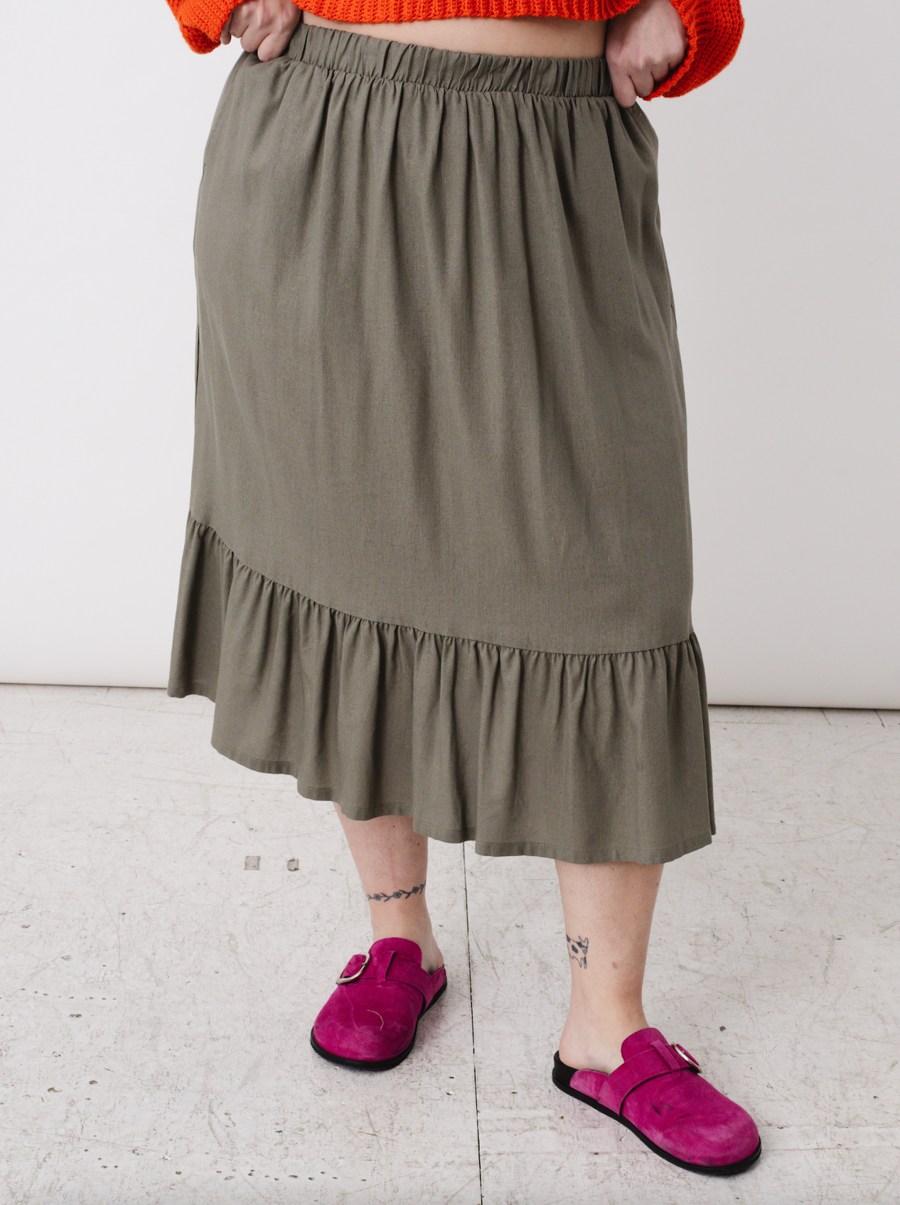 NLT - Khaki Midi Skirt with Ruffle Hem