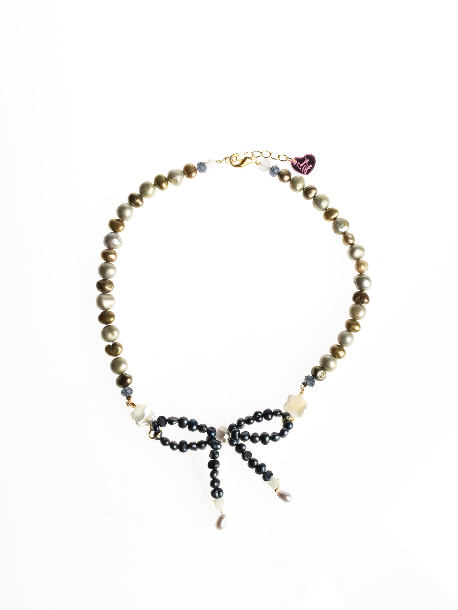 Jewels by Jewish Babe - Navy and Olive Bow Necklace