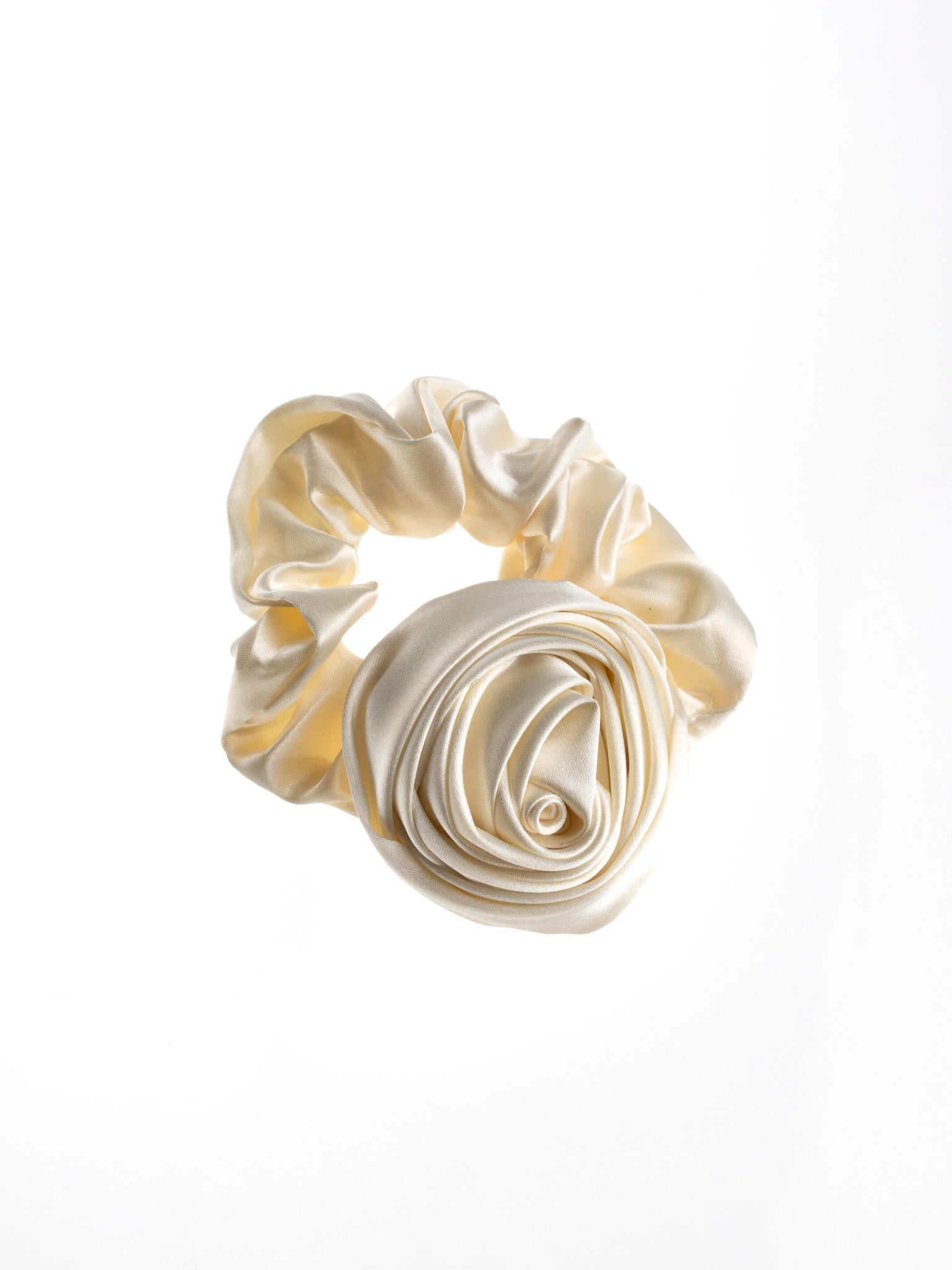 Solar Eclipse - Handmade White Satin Flower Scrunchie