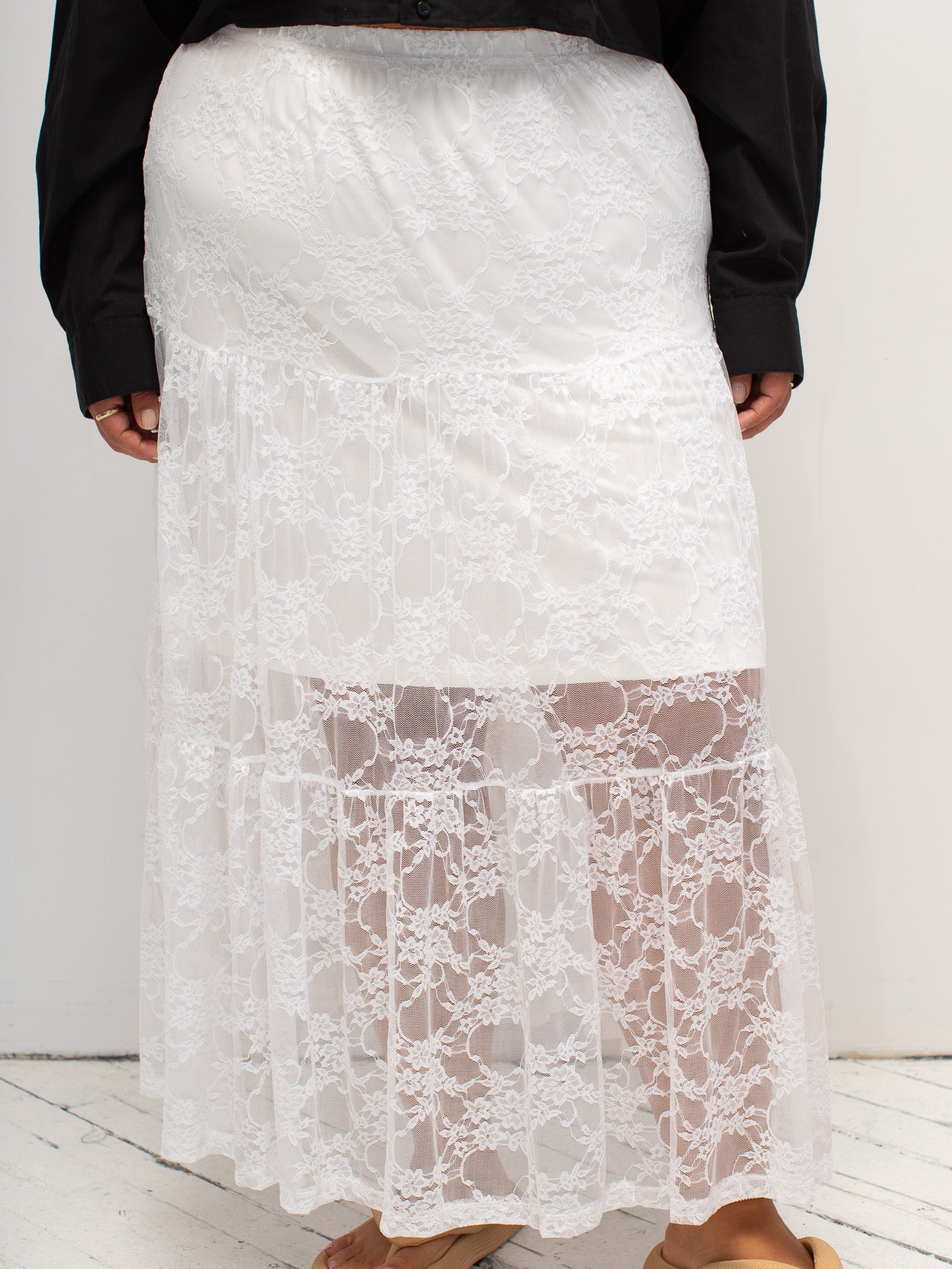 NLT - White Tiered Lace Skirt (1X-3X)