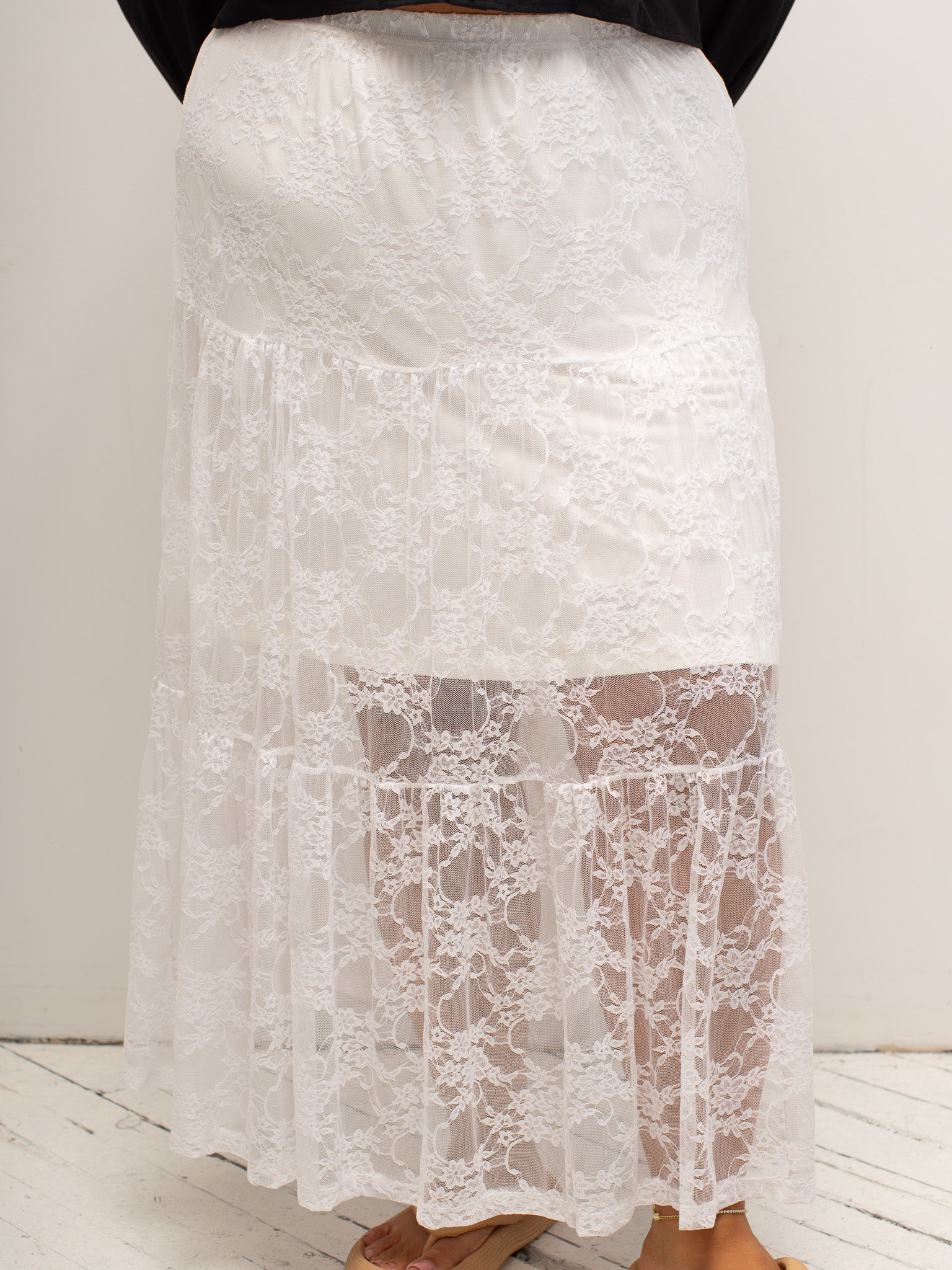 NLT - White Tiered Lace Skirt (1X-3X)