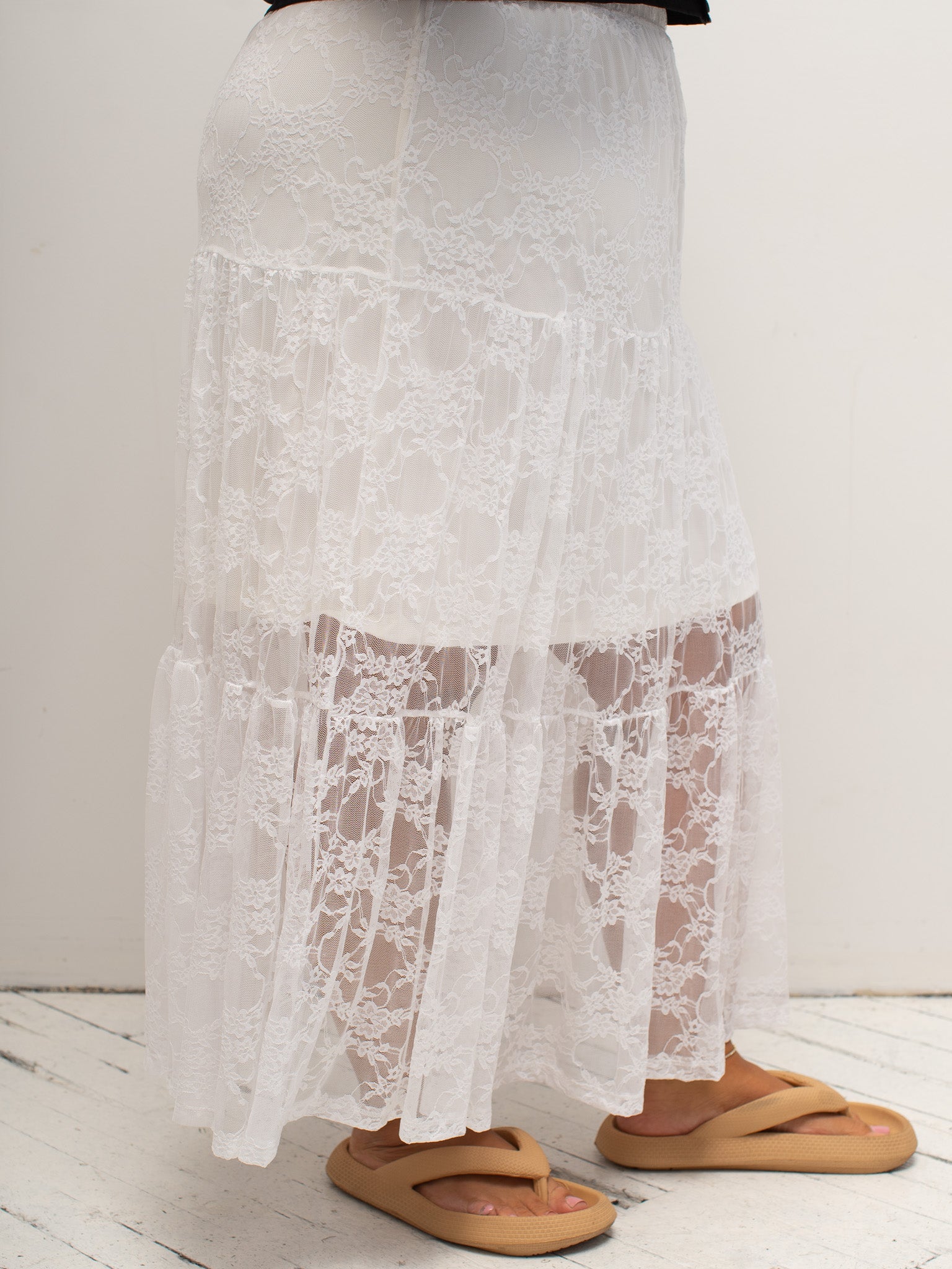 NLT - White Tiered Lace Skirt (1X-3X)