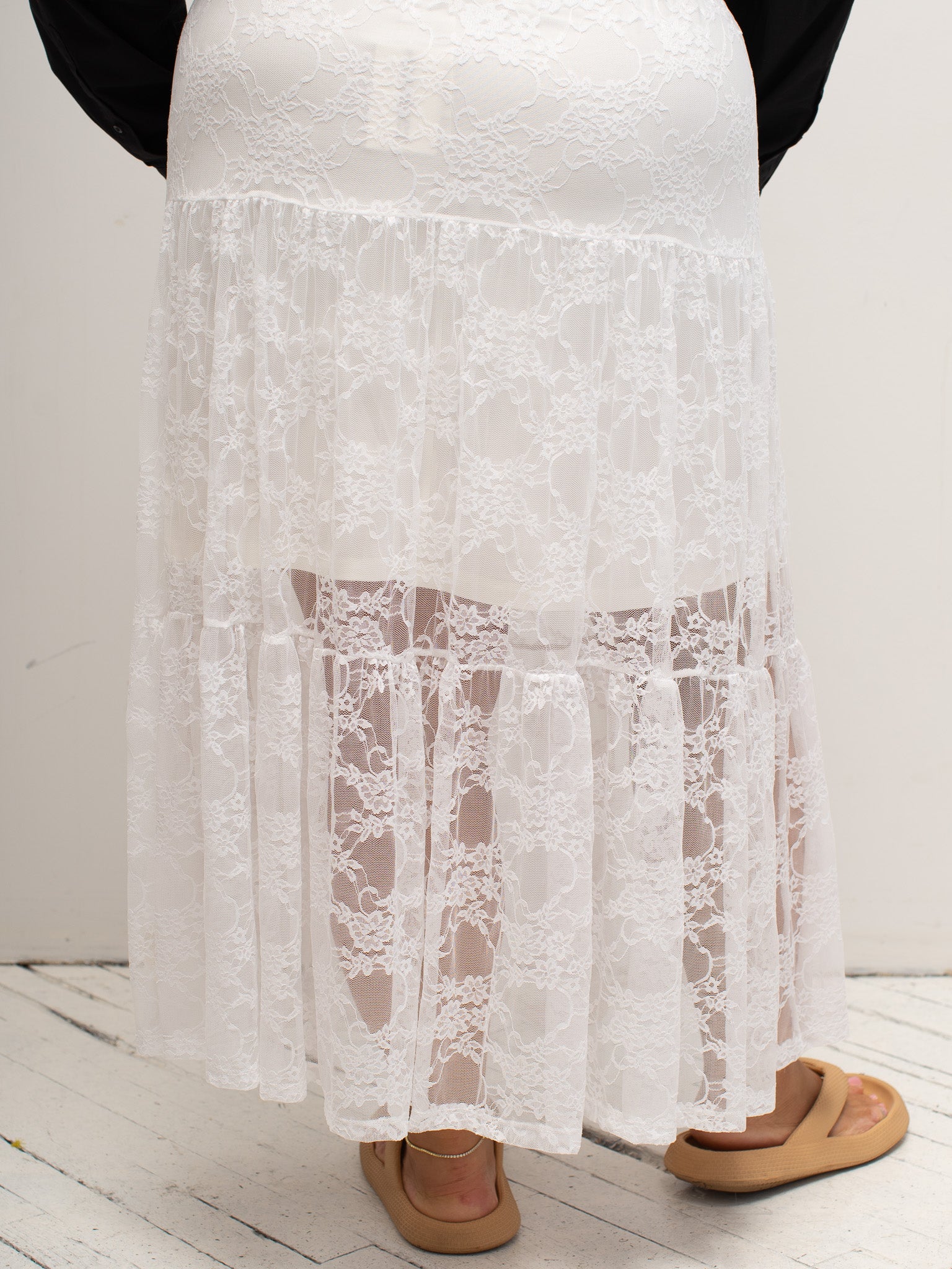 NLT - White Tiered Lace Skirt (1X-3X)