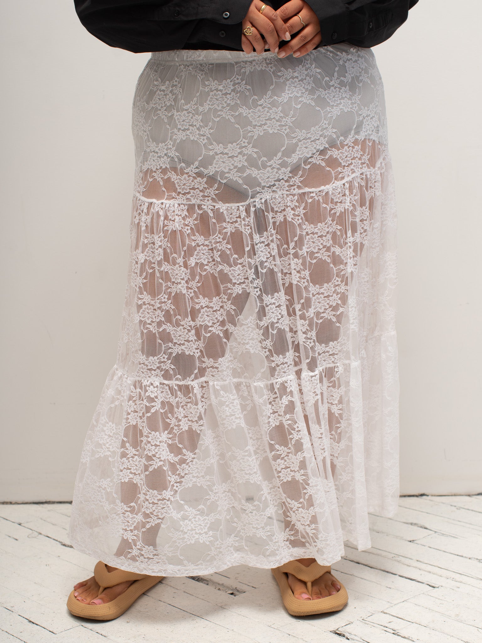 NLT - White Tiered Lace Skirt (1X-3X)