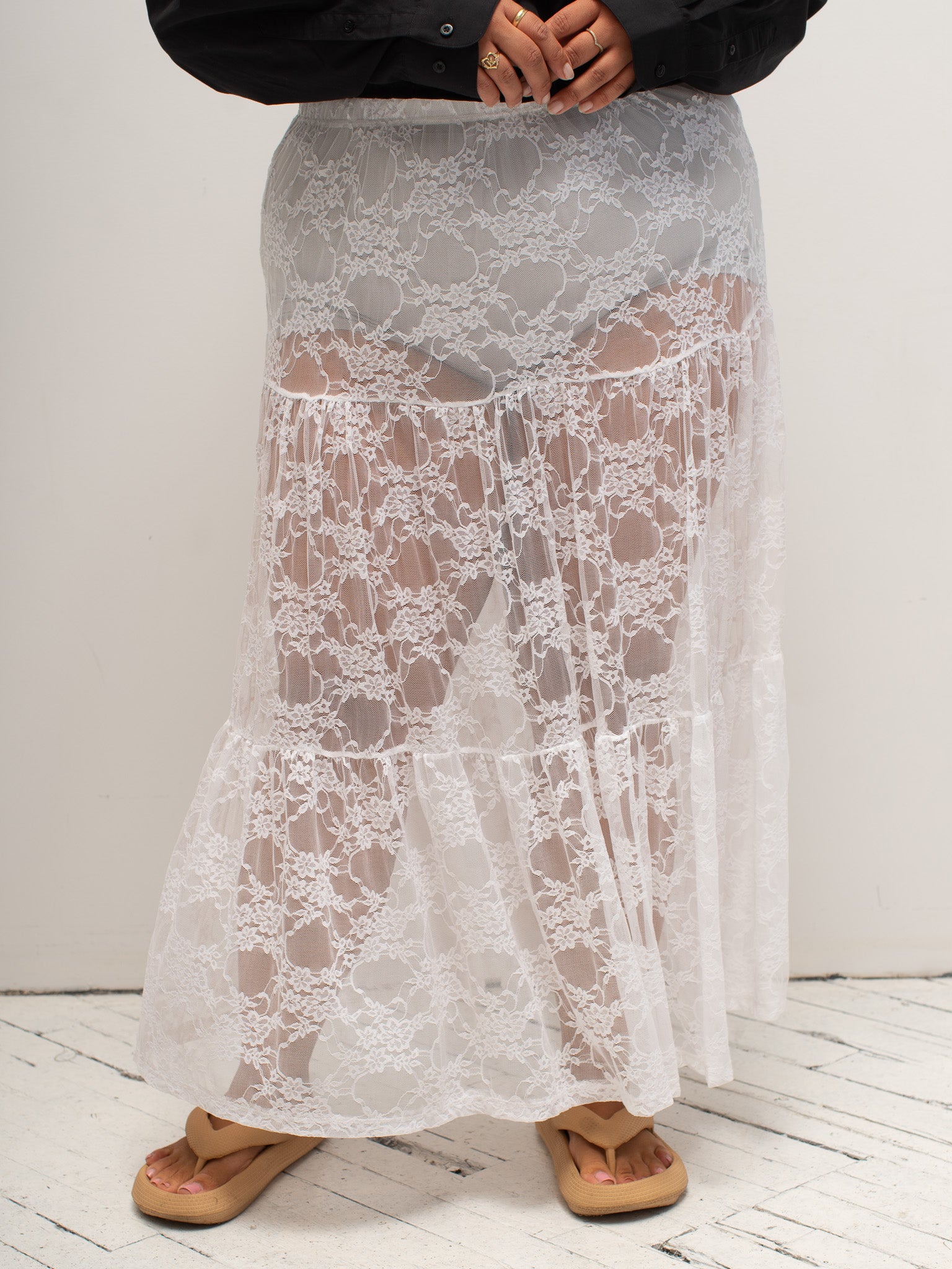 NLT - White Tiered Lace Skirt (1X-3X)