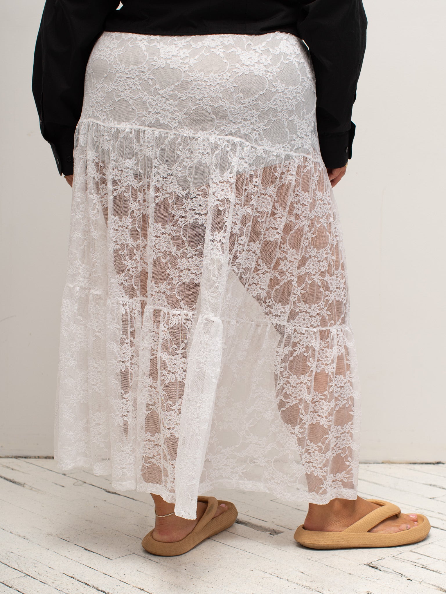 NLT - White Tiered Lace Skirt (1X-3X)