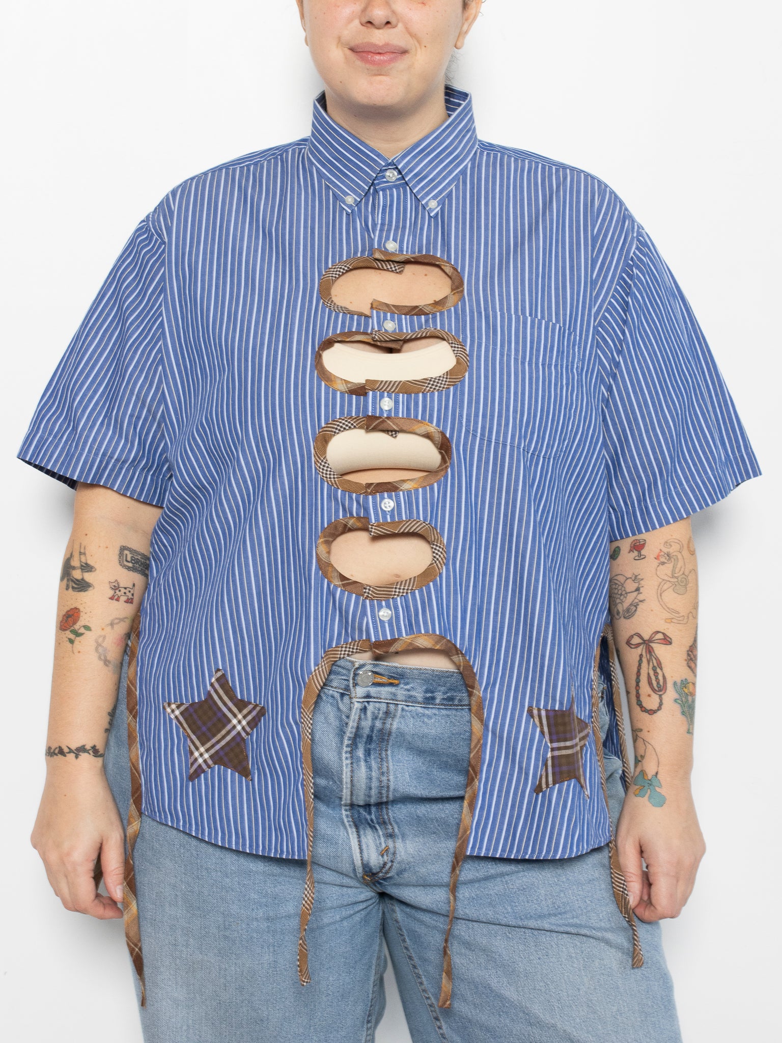 Tiberi x BRZ - Blue Reworked Cutout Shirt (1X/2X)