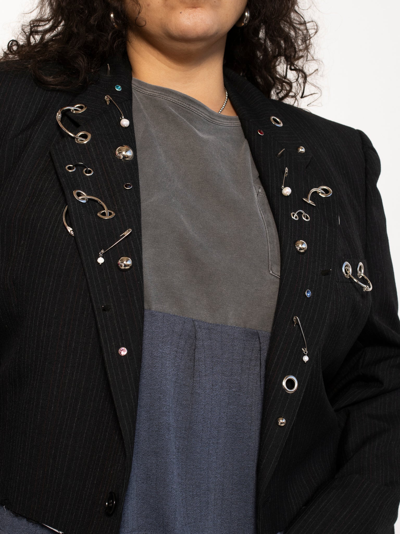 Shop Journal x BRZ - Black Pinstripe Pierced Blazer (XL/1X)