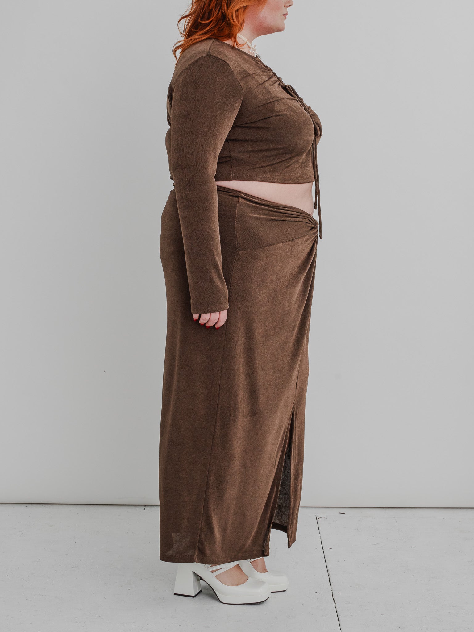 NLT - Brown Front Slit Midi Skirt