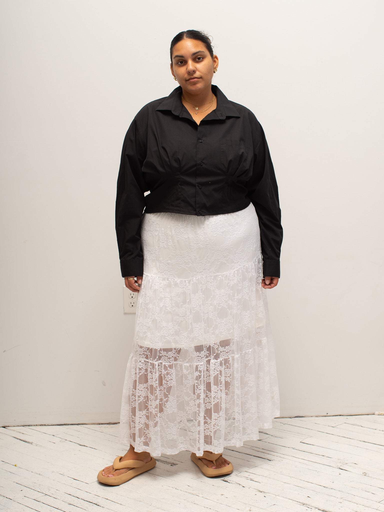 NLT - White Tiered Lace Skirt (1X-3X)