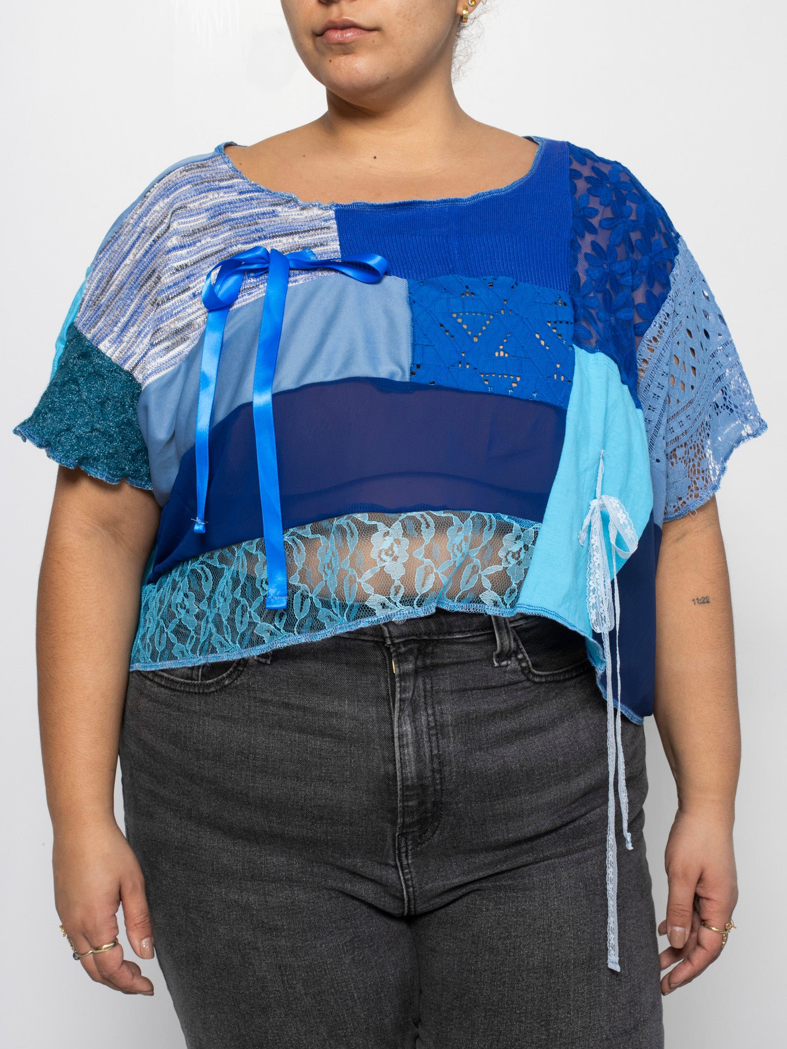 FiOT - Blue Patchwork Bow Top