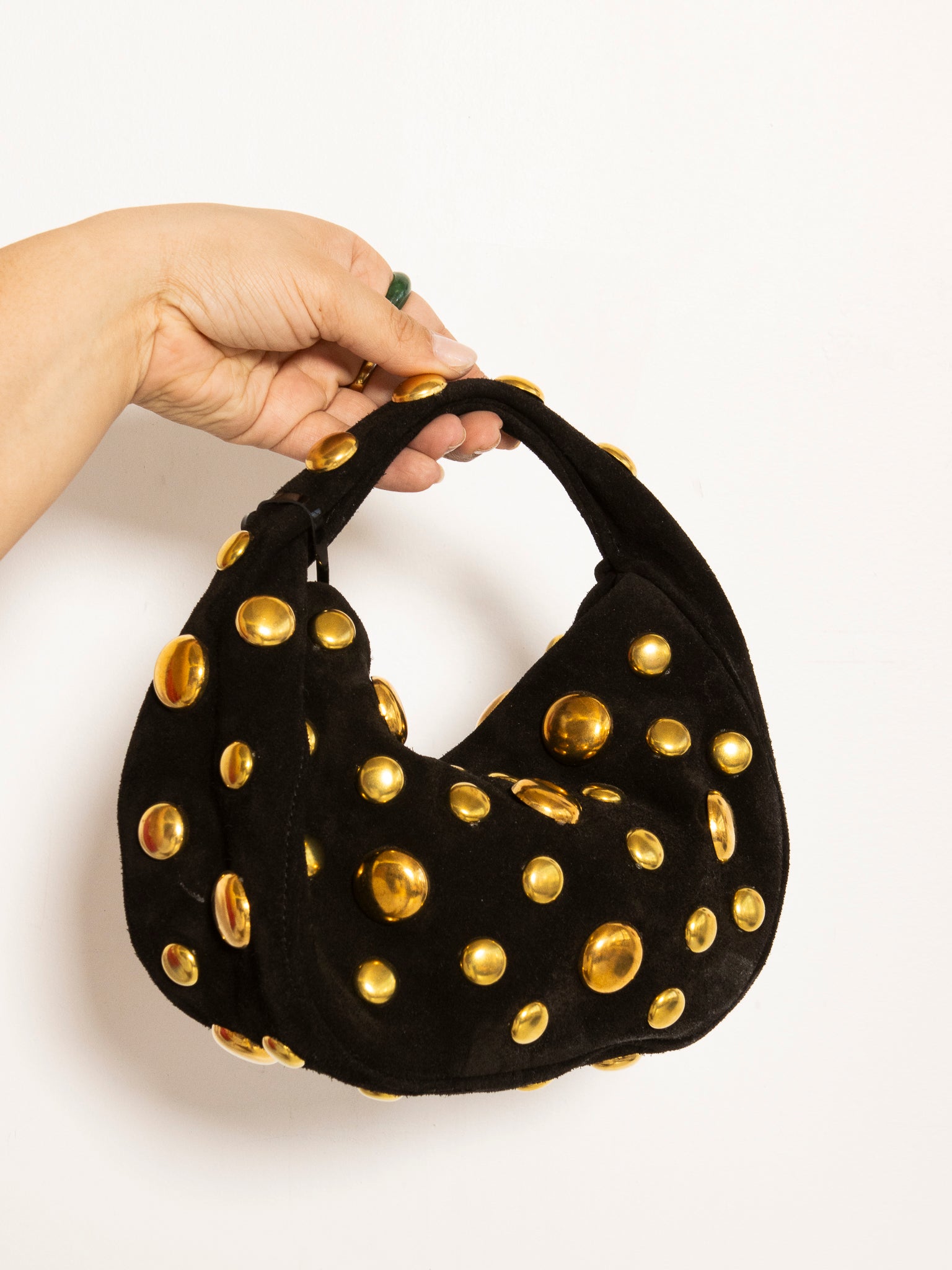 Danielle Bernard - Black Gold Suede Stud Bag