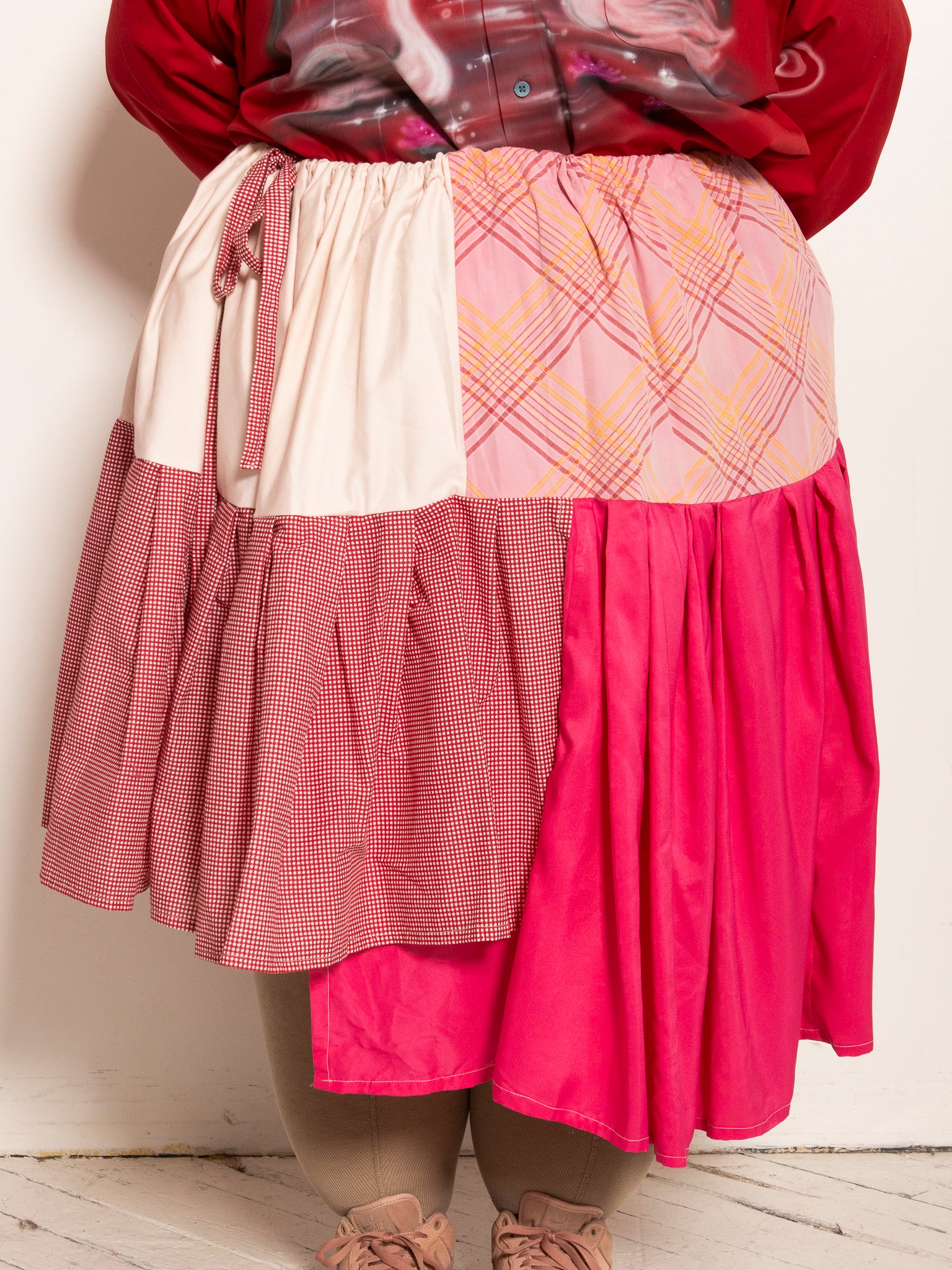 makmak - Pink Patchwork Asymmetrical Skirt (S-5X)