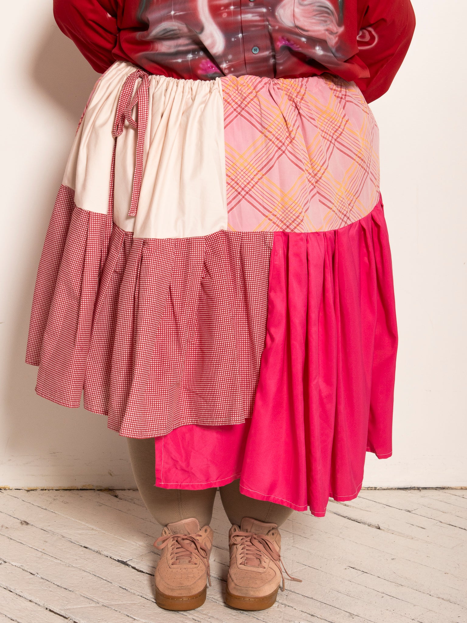 makmak - Pink Patchwork Asymmetrical Skirt (S-5X)