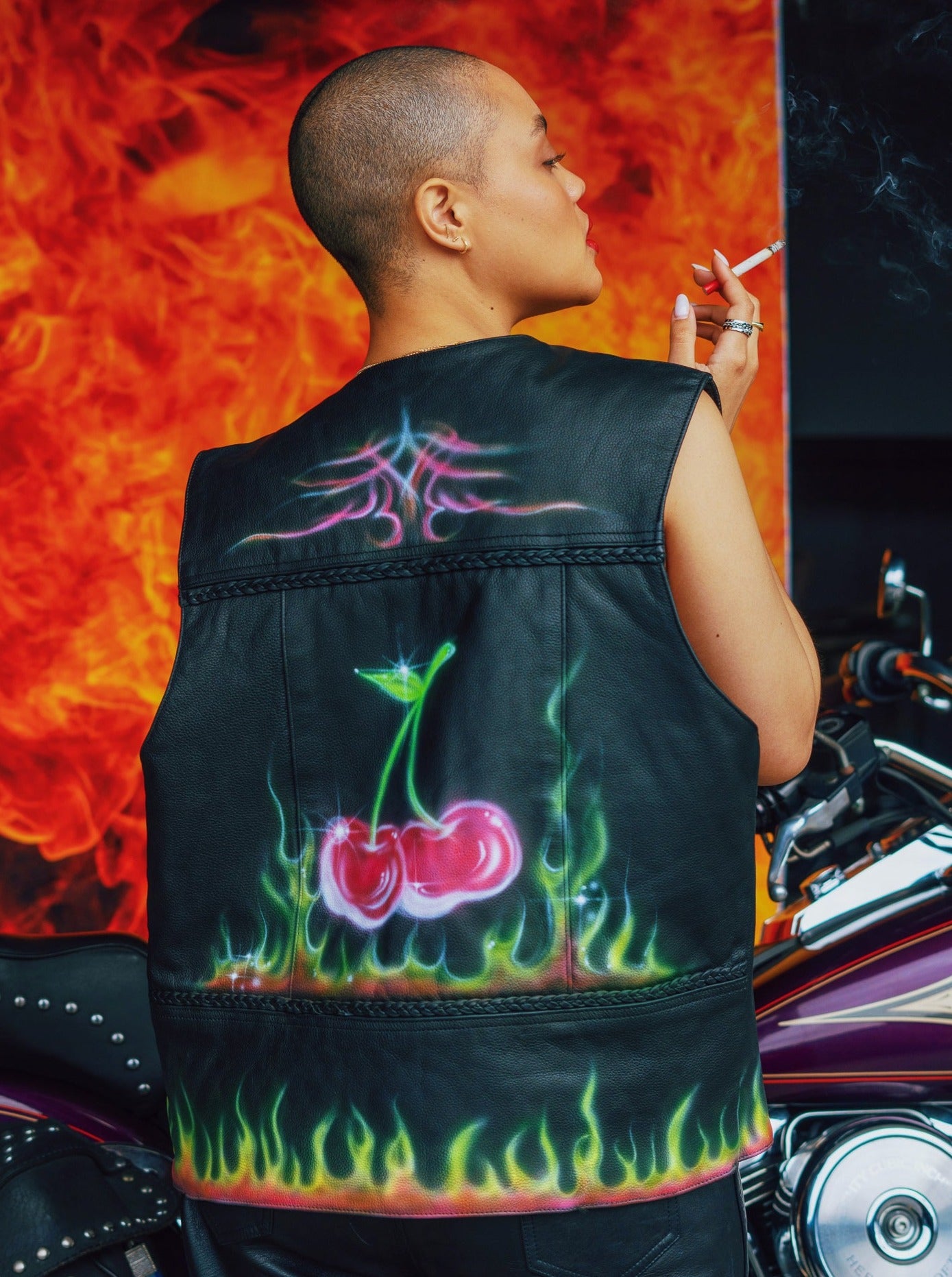 BRZ x Femlord - Cherry Leather Biker Vest
