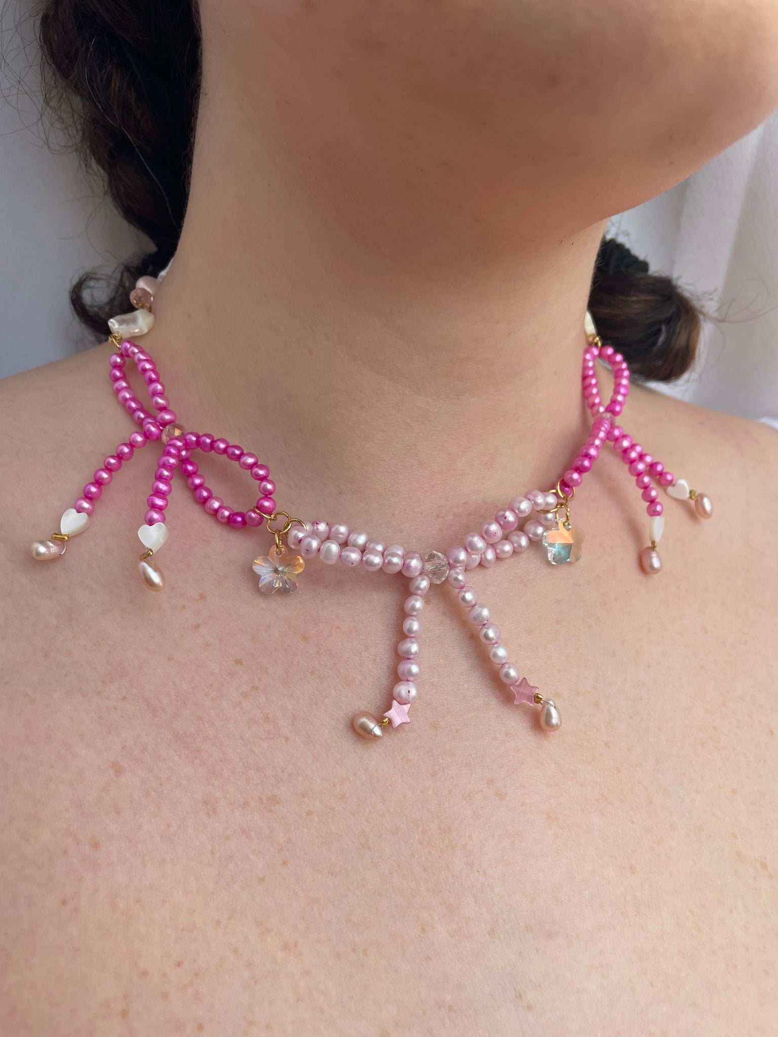 Jewish Babe - Pink Triple Bow Necklace