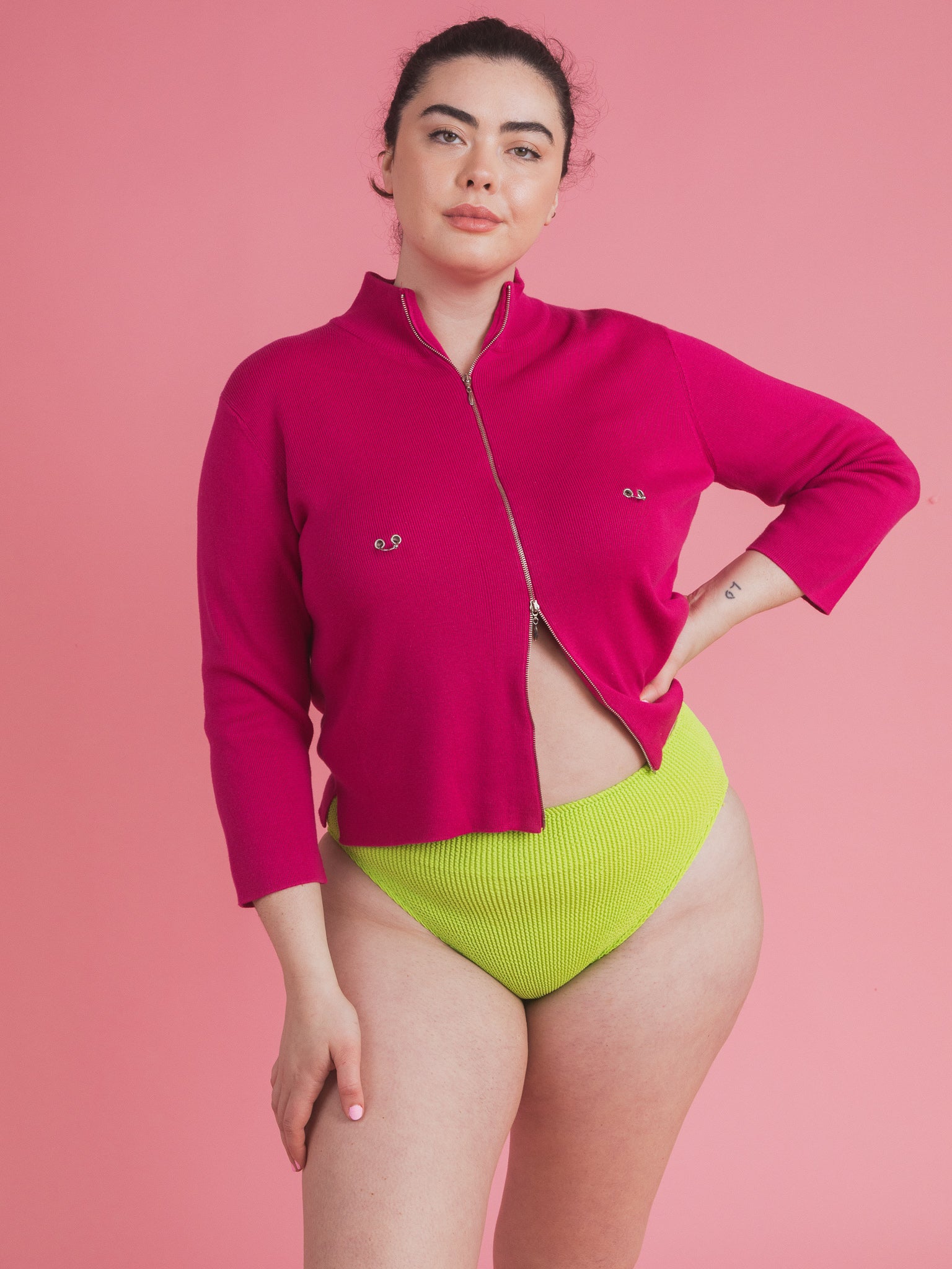TAME x BRZ - Pink Double Zipper Tittie Sweater