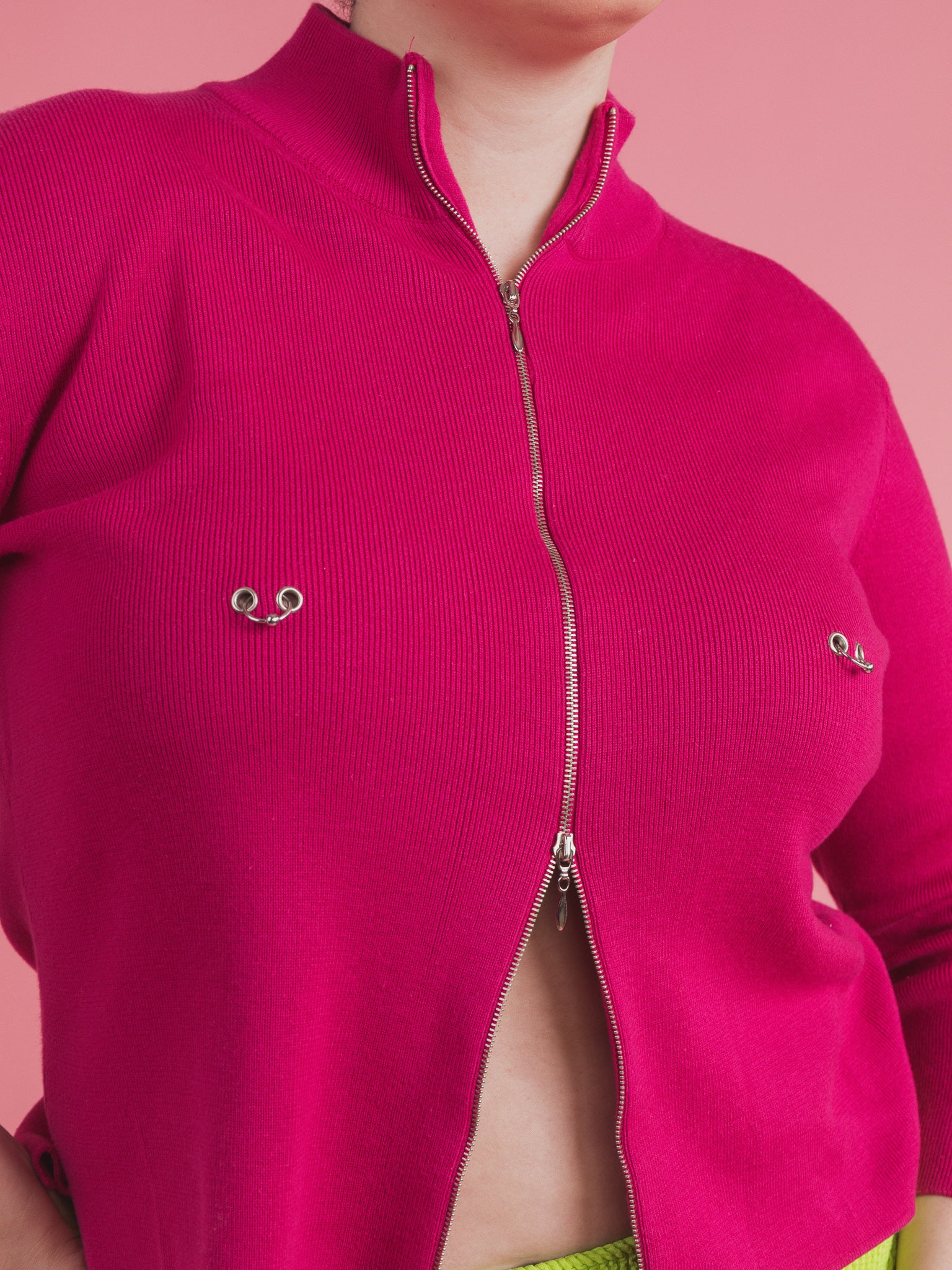 TAME x BRZ - Pink Double Zipper Tittie Sweater